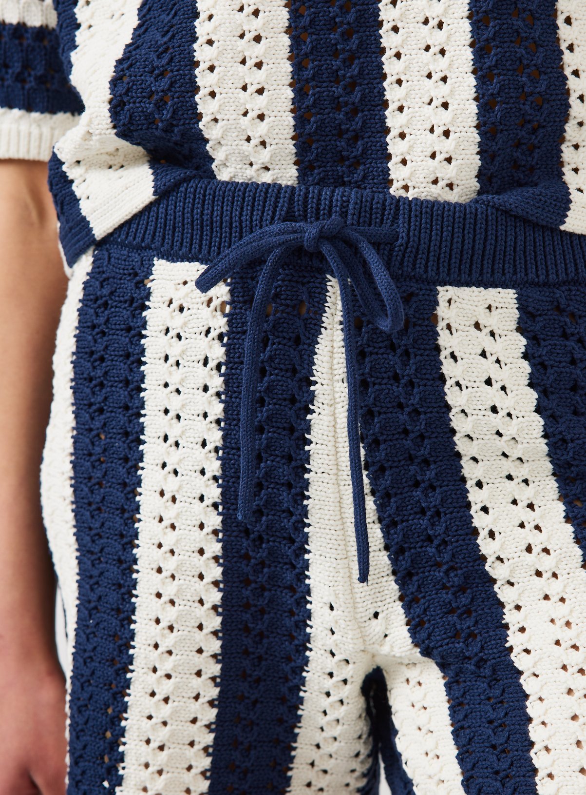 Buy Navy Vertical Stripe Crochet Co-ord Shorts L | Co-ords | Tu